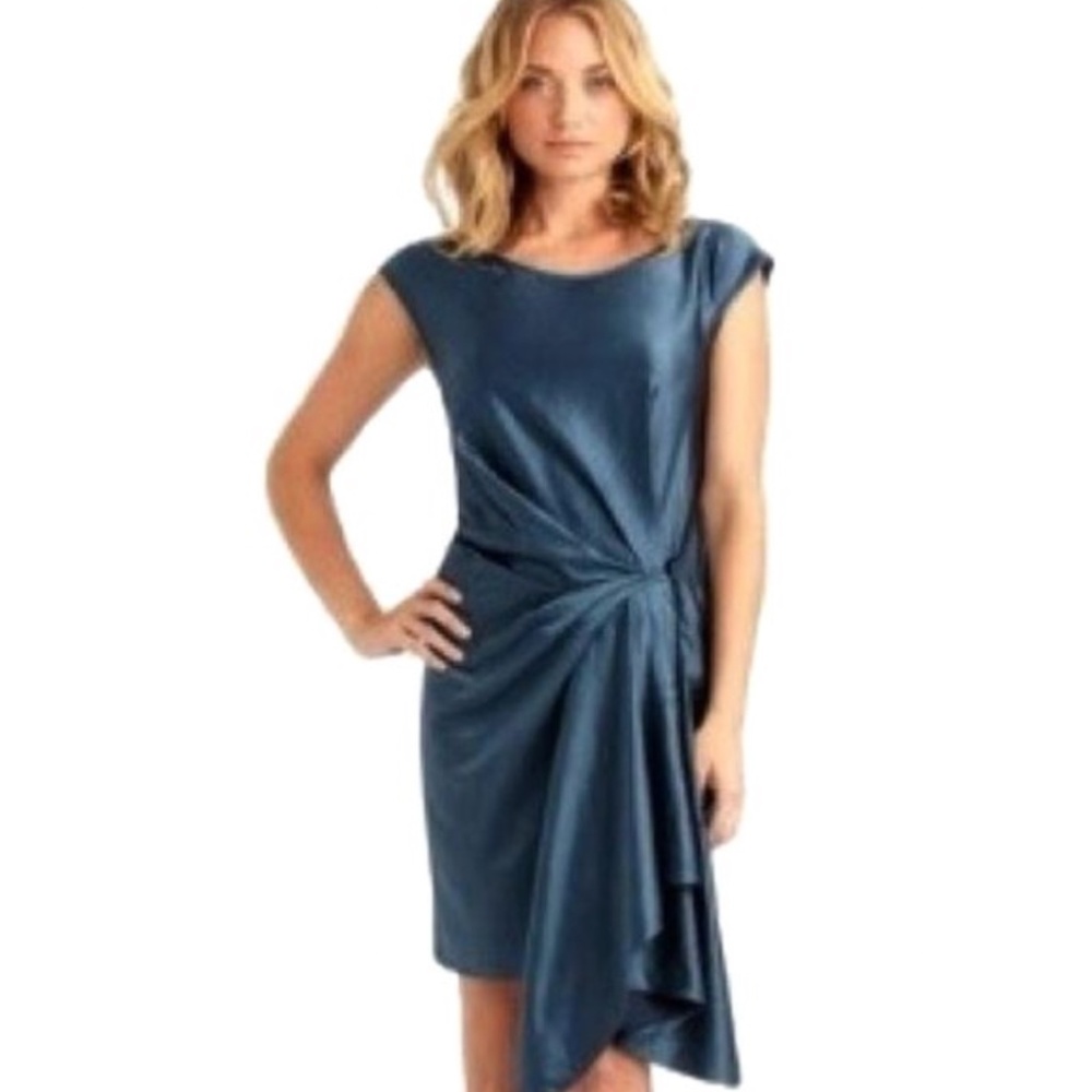 RACHEL Rachel Roy Teal Twist-Front Draped Cocktail Dress